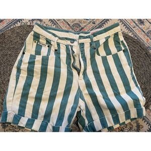 Not Guilty Vintage Teal White Striped Denim Shorts Womens Medium Made in USA